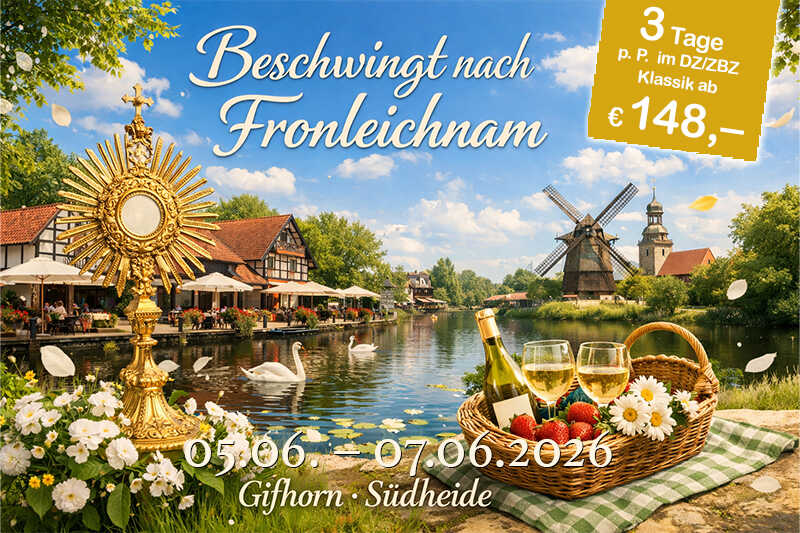 Werbung für das beschwingte Fronleichnamsfest im Morada Hotel Isetal vom 19.06. bis 22.06.2025 mit DJ- und Live-Musik von 'Buffy and his Boys'. Hintergrund mit Kerzen.