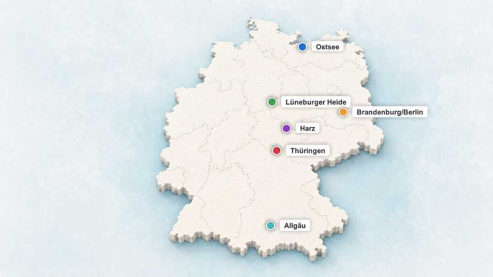 Perspektivische Deutschlandkarte mit MORADA-Regionen