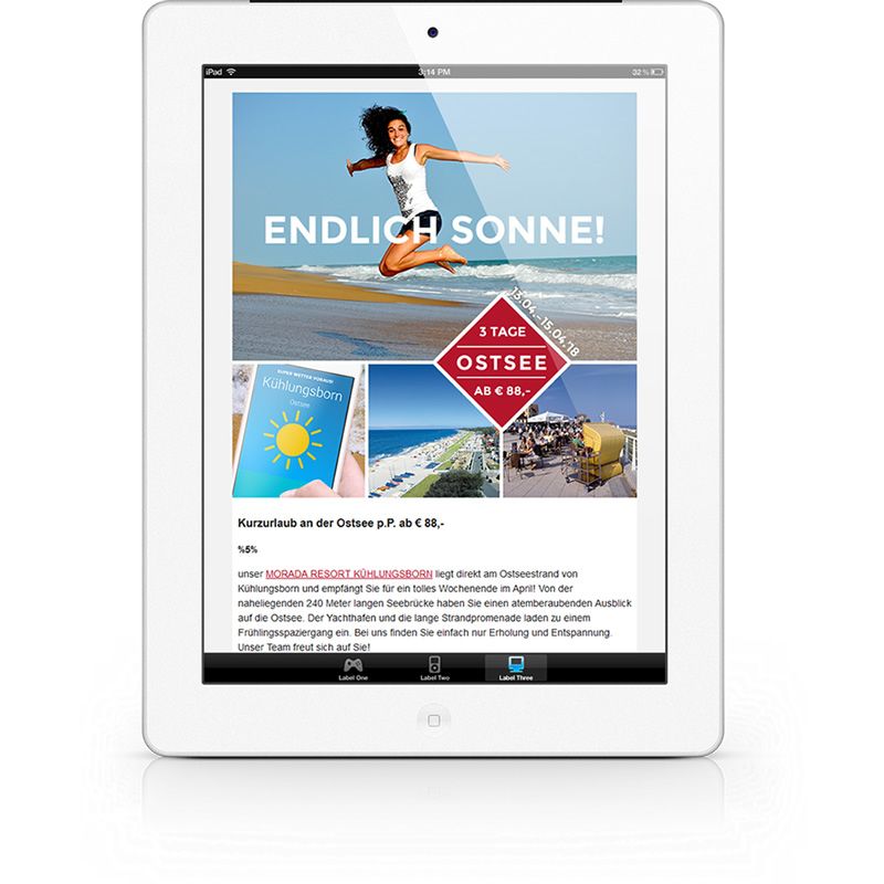 Tablet-Darstellung des MORADA Newsletters